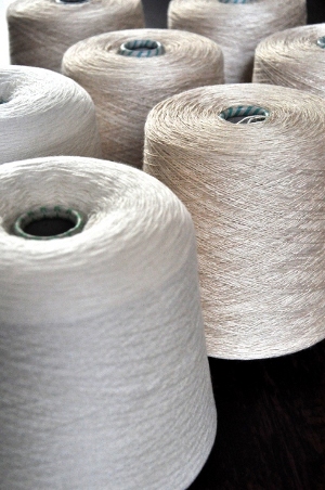Cones of undyed raw yarn